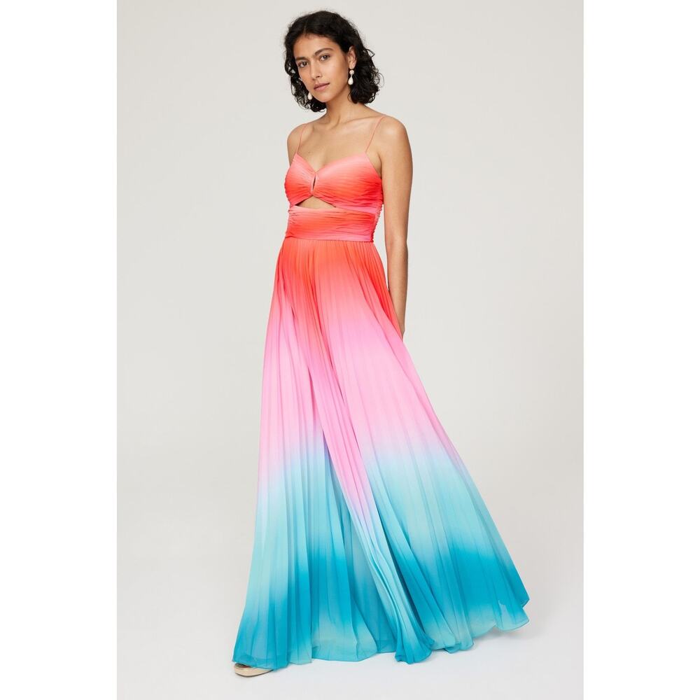 AMUR Ombre Maxi Dress in Coral, Pink & Teal